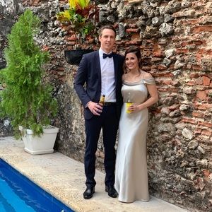 Jenny Yoo Serena Gold off the shoulder dress